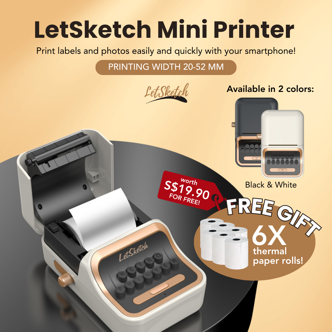 LetSketch Mini Portable Handheld Pocket Wireless Bluetooth Inkless Thermal Label Photo Receipt Sticker QR Code Printer