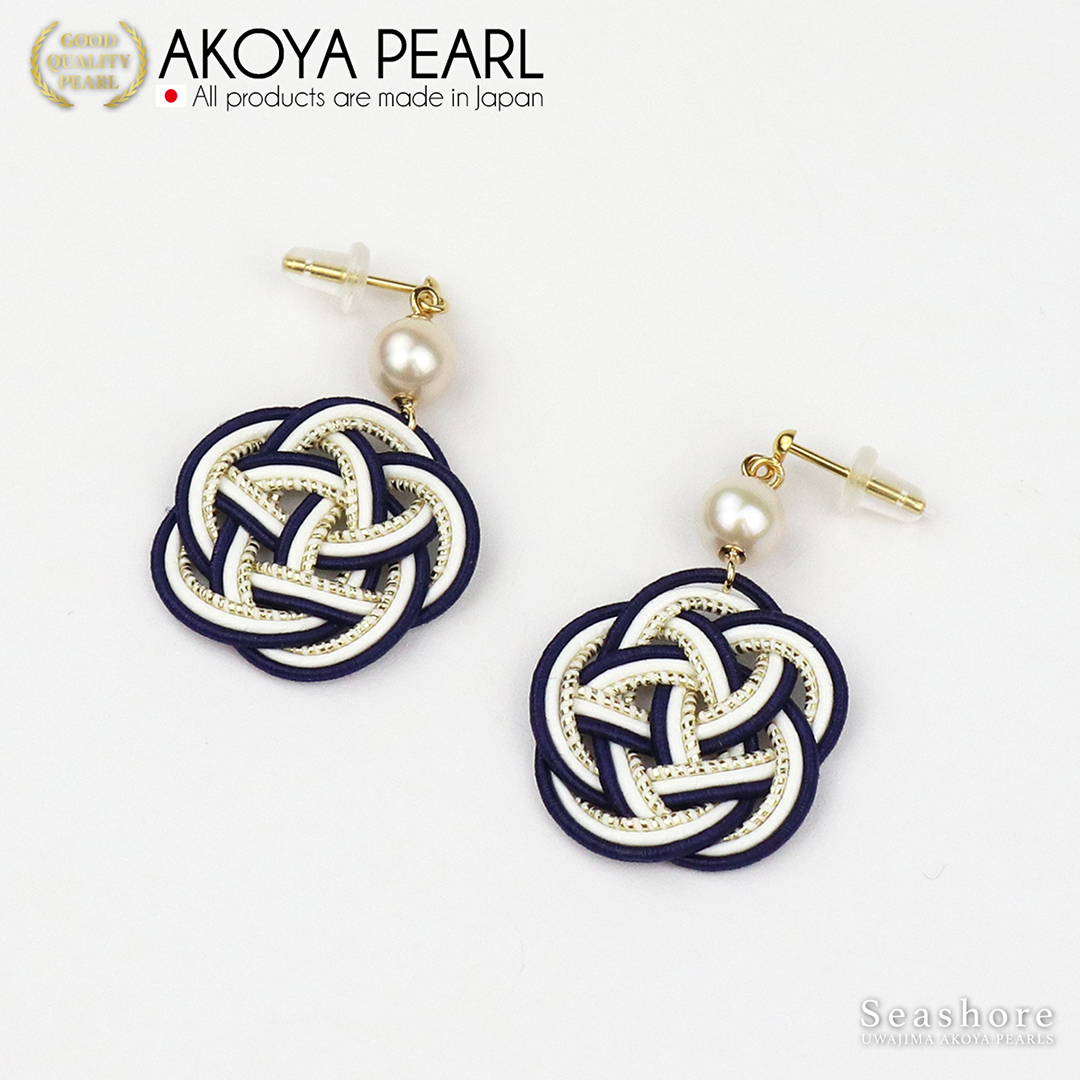 Akoya Seawater Mizuhiki Pearl Earrings - Women Silver Small Ear Stud Earring, Wedding Engagement