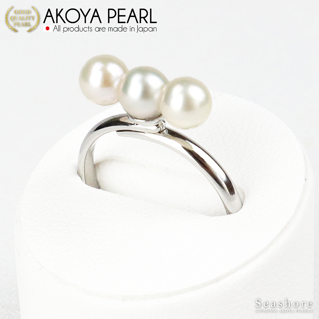 Akoya Seawater 3 Pearls Ring - Women Elegant Luxury Natural Pearl Rings, Wedding Engagement Party
