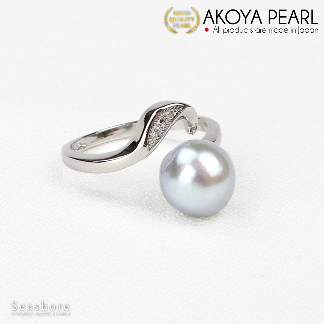 Akoya Seawater Blue Semi-Baroque Pearl Ring - Women Luxury Natural Rings, Wedding Engagement Party