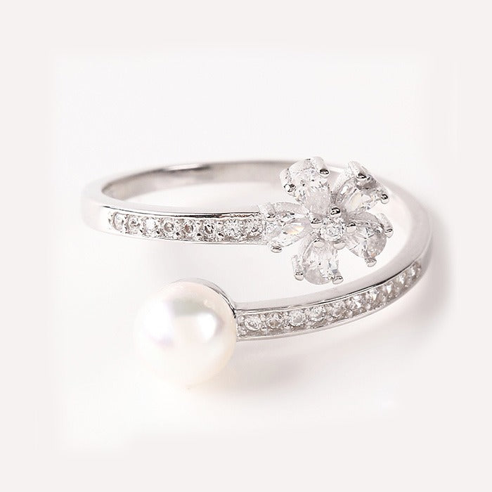 OKKO Akoya Seawater Japan Pearl Silver 925 Ring - Women Luxury Natural Zirconia Rings, Wedding