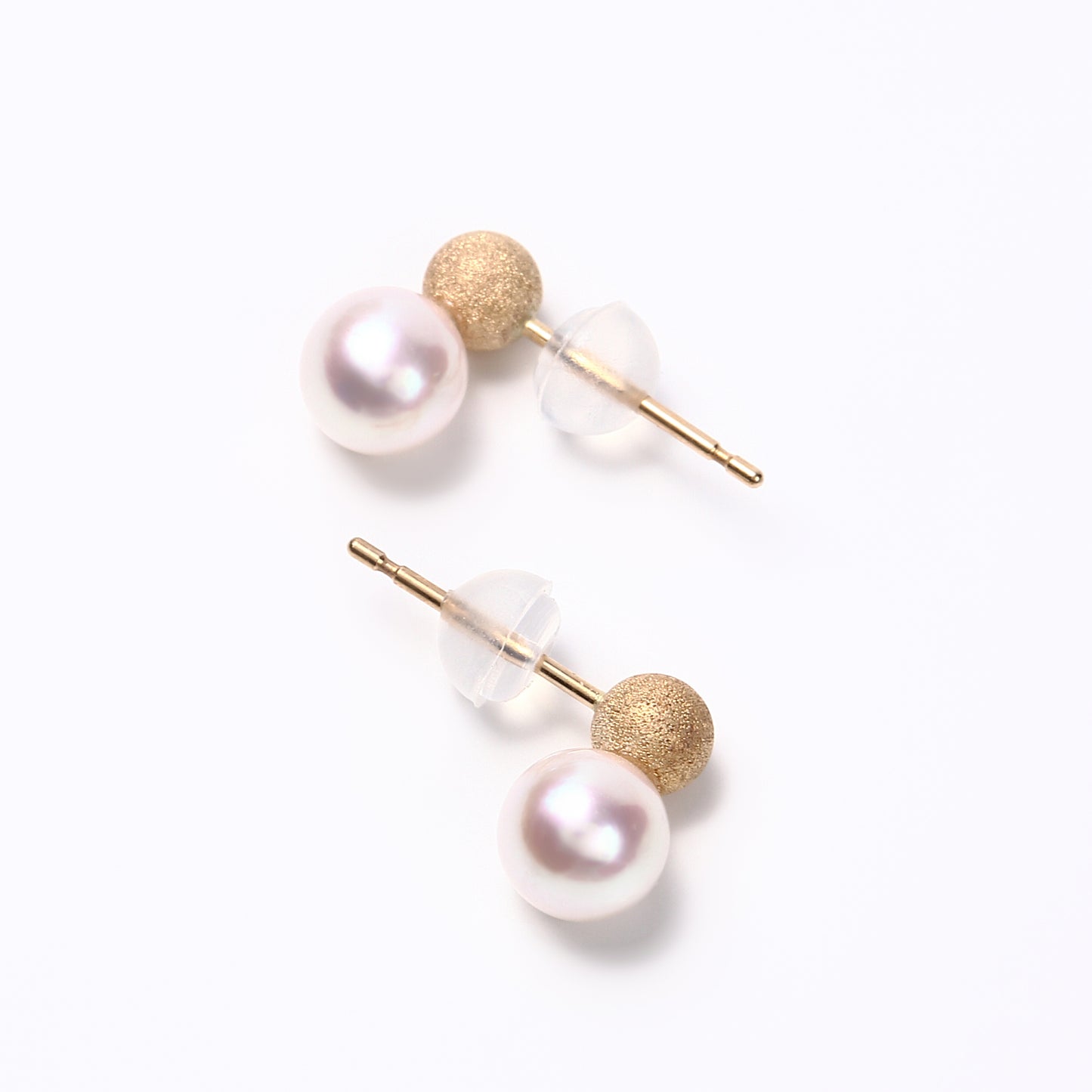 OKKO Akoya Seawater Japan Pearl K18 Gold Snowball Earrings - Women Small Ear Stud Diamond Earring