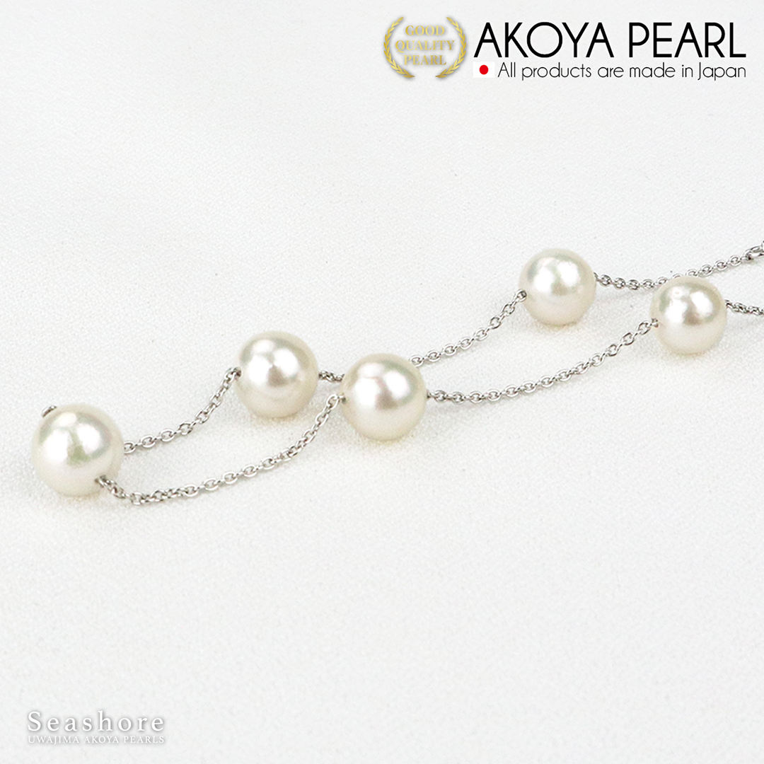 Akoya Seawater 5 Natural Pearls Bracelet - Women Luxury SV925 Silver Chain, Wedding Engagement Party