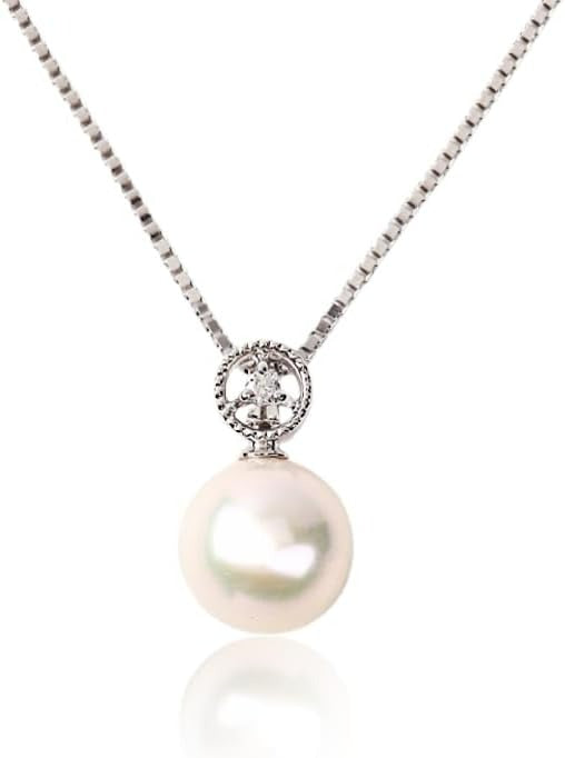 OKKO Akoya Seawater Japan Pearl Diamond Pendant Necklace - Women Silver 925 Wedding Engagement