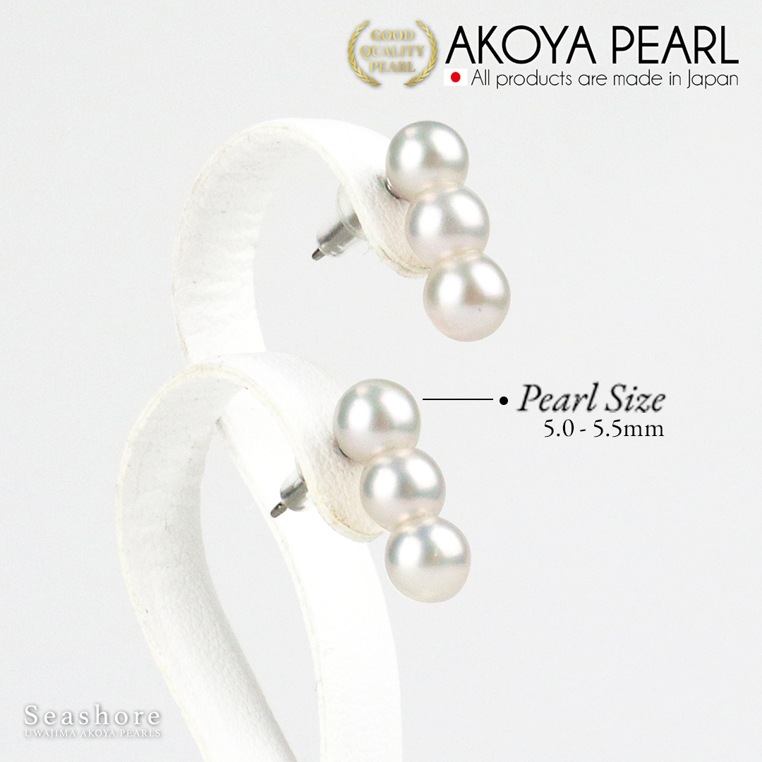 Akoya Seawater Pearl Earrings - Women Luxury 3 White Small Ear Stud Earring, Wedding Engagement
