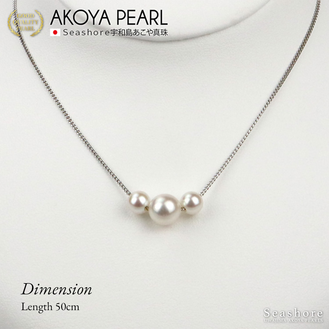 Akoya Seawater 3 Pearls Necklace - Women Natural SV925 Silver Chain Pendant, Wedding Engagement