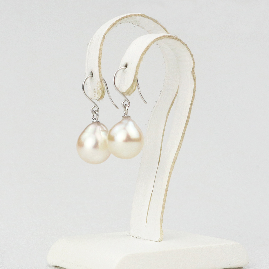 Akoya Seawater Baroque Pearl Hook Earrings - Women K18 White Gold Small Ear Stud Earring, Wedding