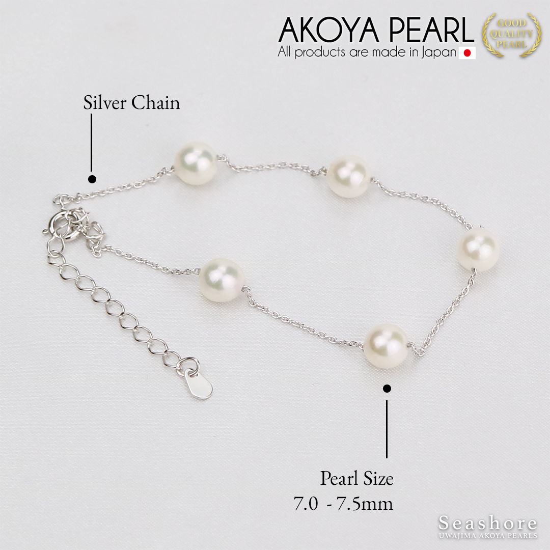 Akoya Seawater 5 Natural Pearls Bracelet - Women Luxury SV925 Silver Chain, Wedding Engagement Party