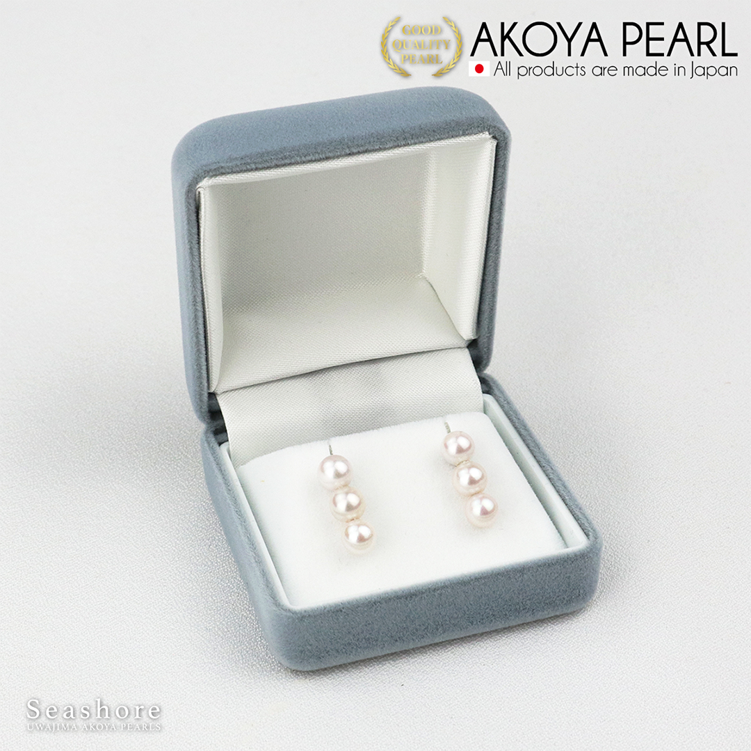 Akoya Seawater Pearl Earrings - Women Luxury 3 White Small Ear Stud Earring, Wedding Engagement