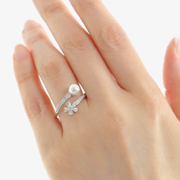 OKKO Akoya Seawater Japan Pearl Silver 925 Ring - Women Luxury Natural Zirconia Rings, Wedding