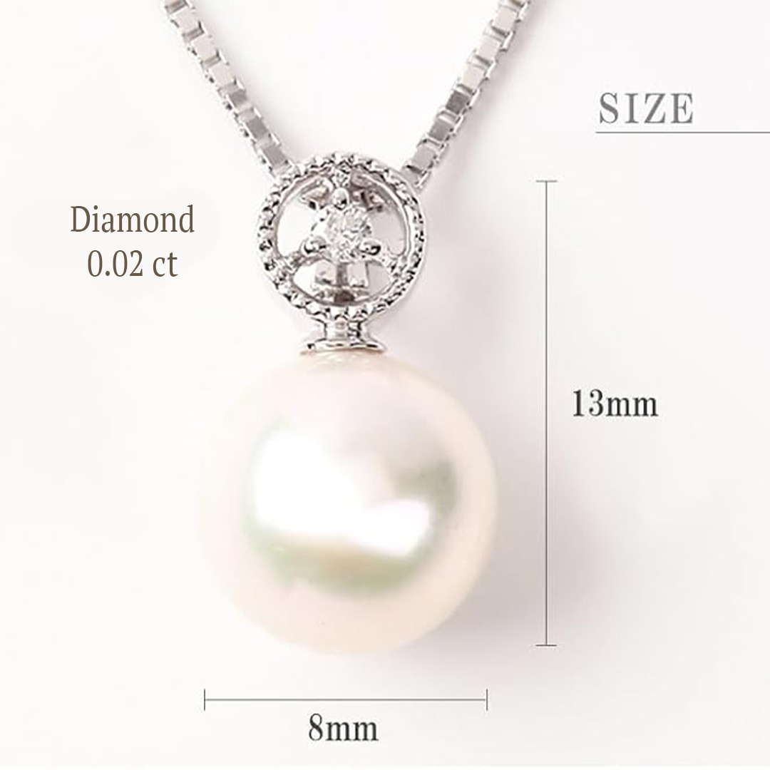OKKO Akoya Seawater Japan Pearl Diamond Pendant Necklace - Women Silver 925 Wedding Engagement