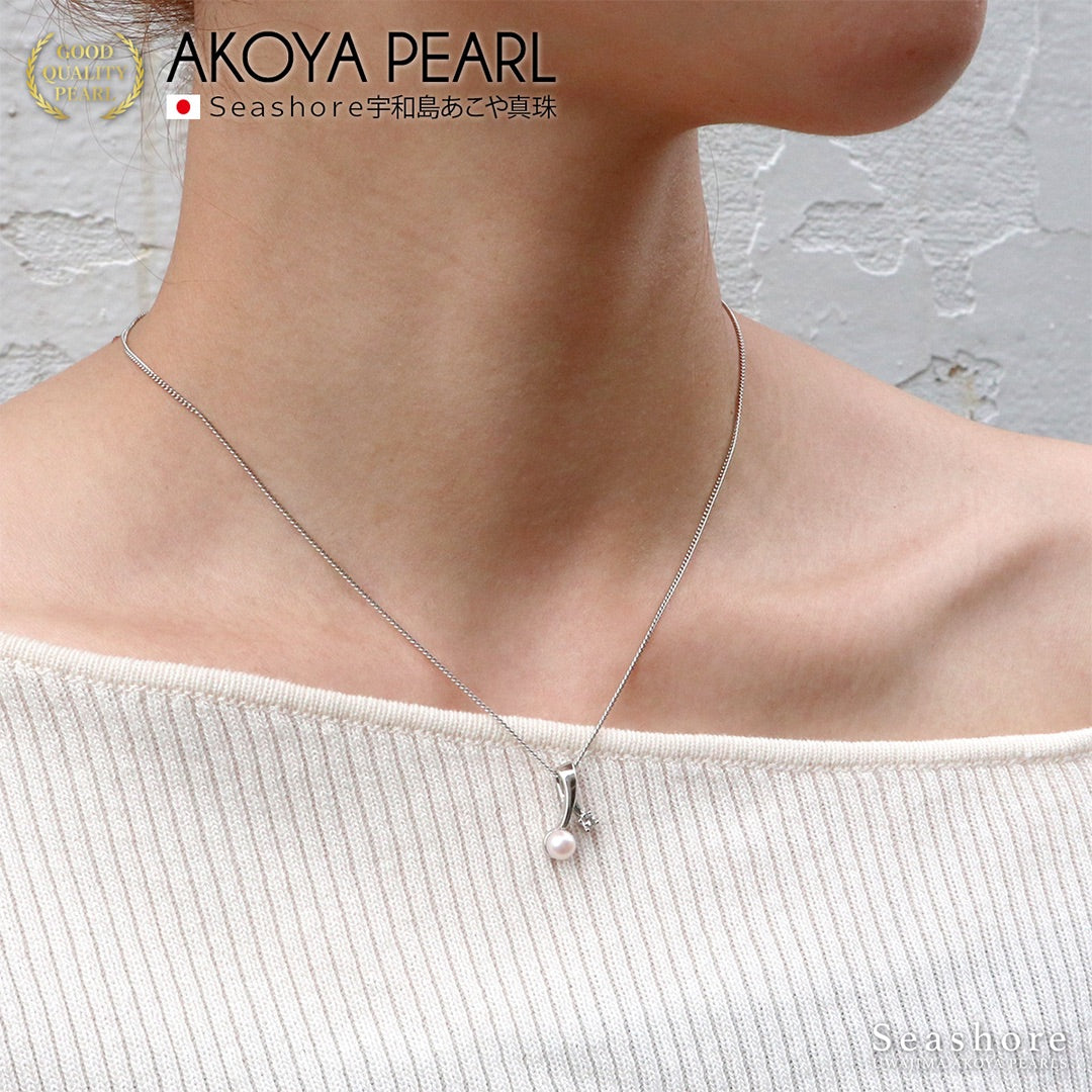 Akoya Seawater Pearl Moon & Star Pendant - Women Luxury Natural Silver Chain, Wedding Engagement