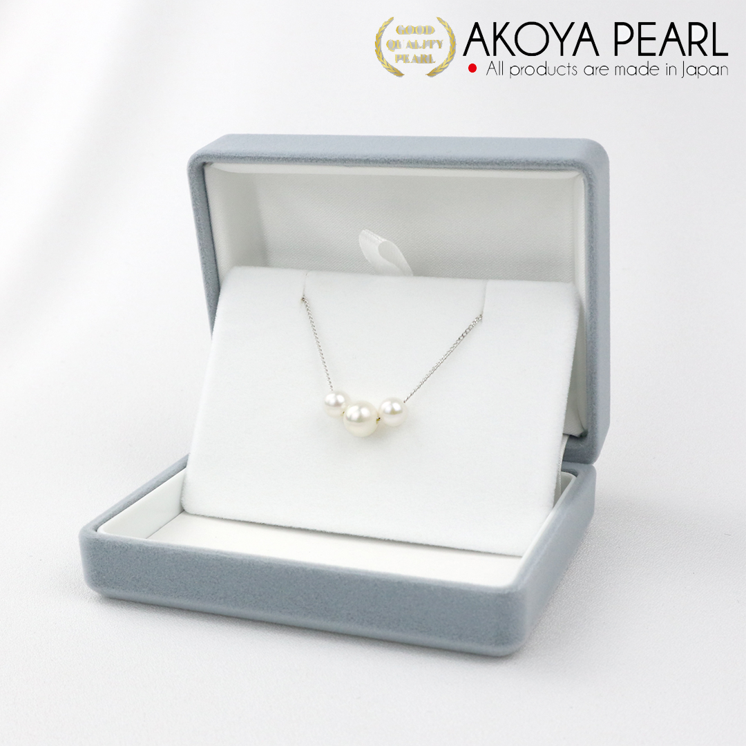 Akoya Seawater 3 Pearls Necklace - Women Natural SV925 Silver Chain Pendant, Wedding Engagement