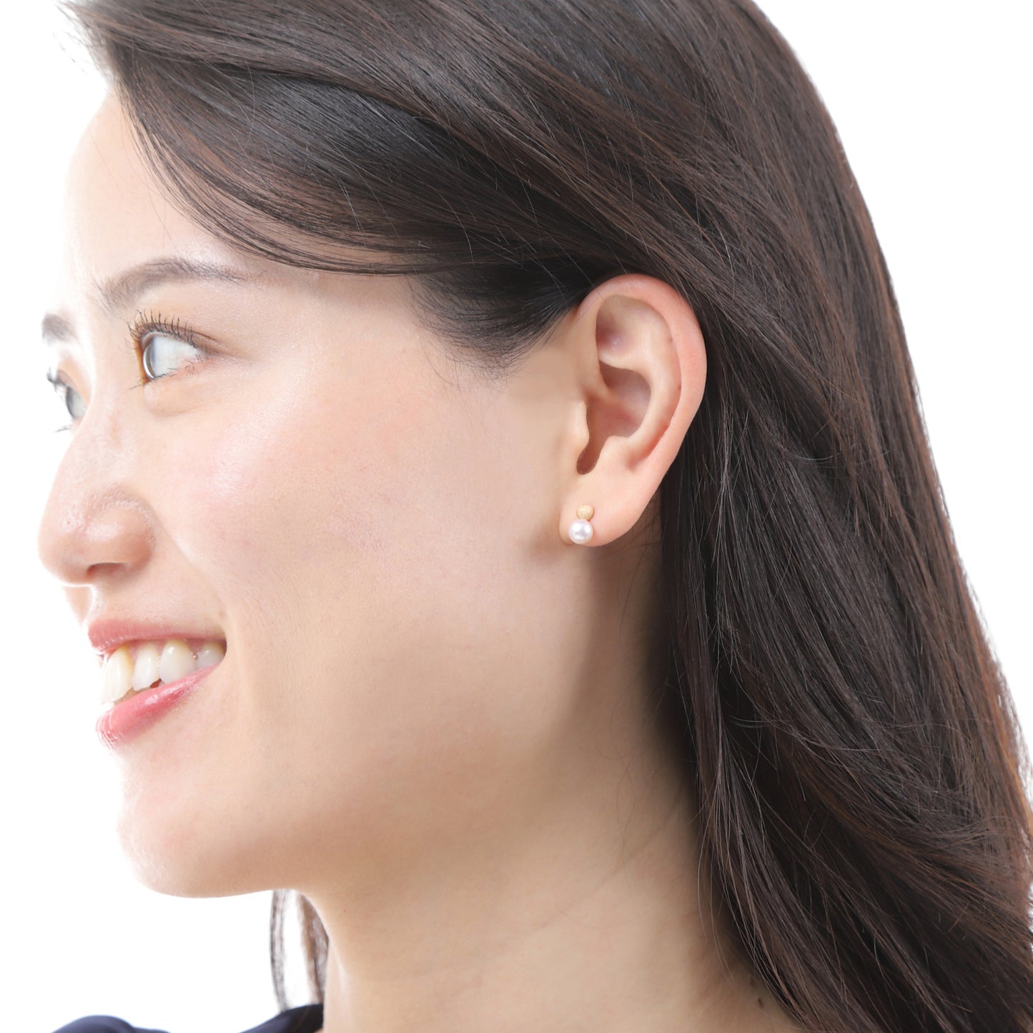 OKKO Akoya Seawater Japan Pearl K18 Gold Snowball Earrings - Women Small Ear Stud Diamond Earring