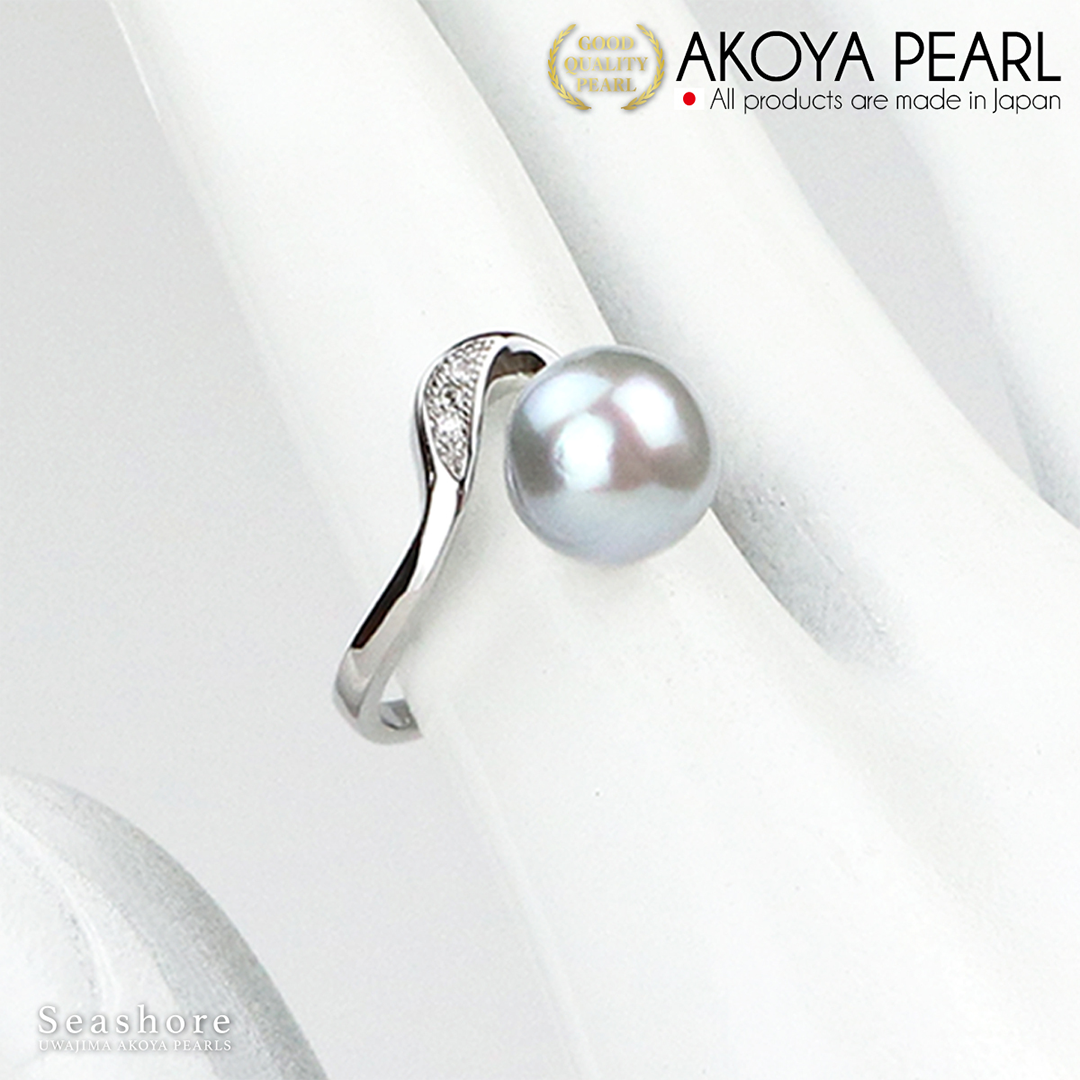 Akoya Seawater Blue Semi-Baroque Pearl Ring - Women Luxury Natural Rings, Wedding Engagement Party