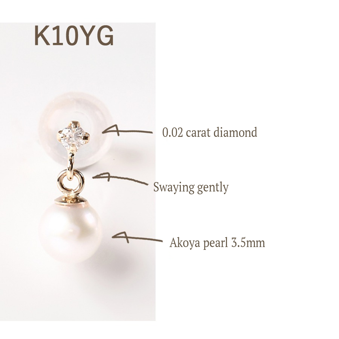 OKKO Akoya Seawater Japan K10 Gold Baby Pearl Earrings - Women Luxury Small Ear Stud Diamond Earring