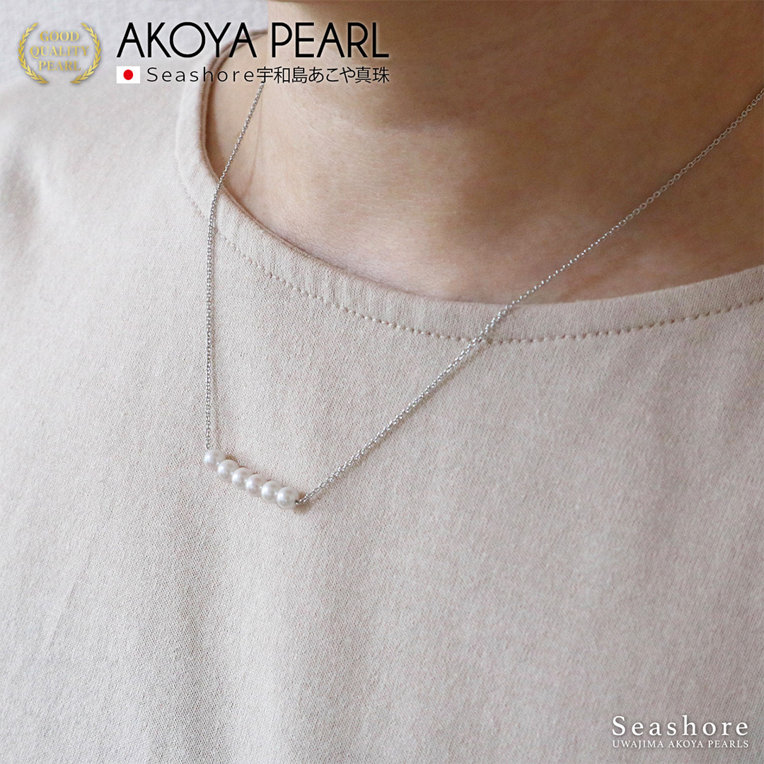 Akoya Seawater 6 Pearls Necklace - Women Elegant Luxury Natural SV925 Silver Chain Pendant, Wedding