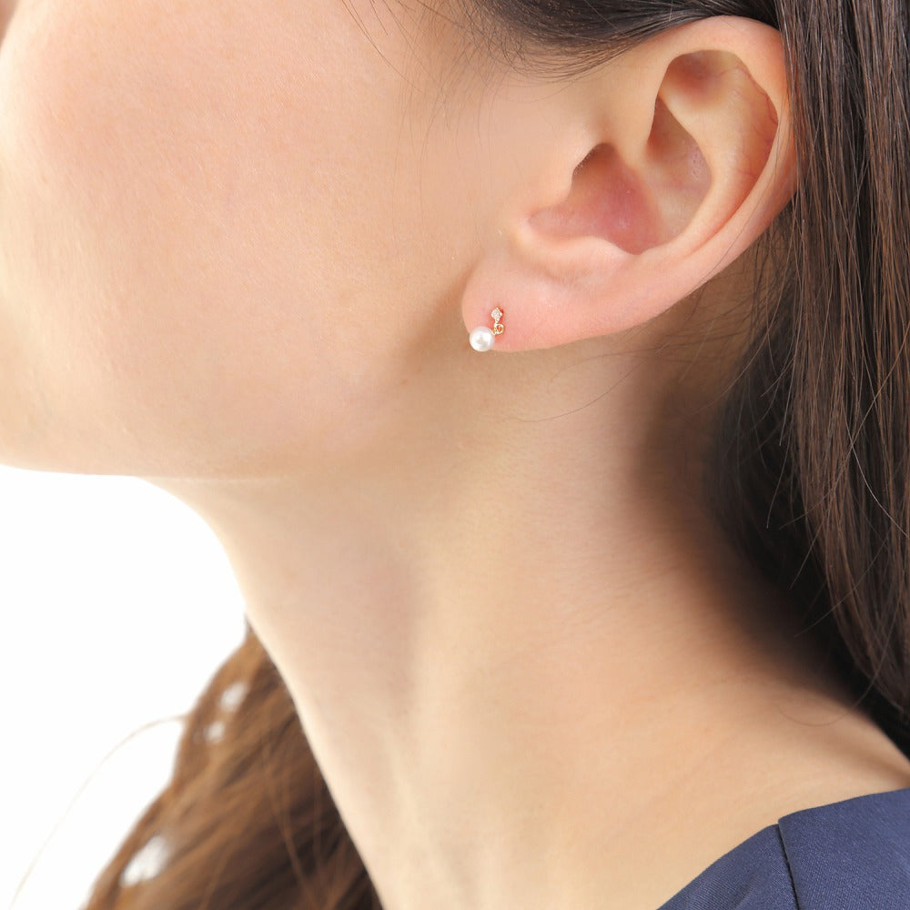 OKKO Akoya Seawater Japan K10 Gold Baby Pearl Earrings - Women Luxury Small Ear Stud Diamond Earring