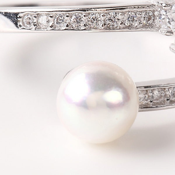 OKKO Akoya Seawater Japan Pearl Silver 925 Ring - Women Luxury Natural Zirconia Rings, Wedding