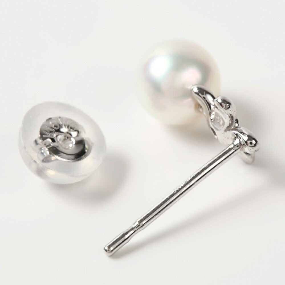 OKKO Akoya Seawater Japan Pearl K18 Gold Flower Earrings - Women Small Ear Stud Diamond Earring