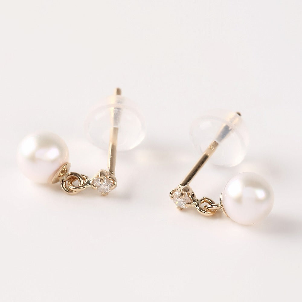 OKKO Akoya Seawater Japan K10 Gold Baby Pearl Earrings - Women Luxury Small Ear Stud Diamond Earring