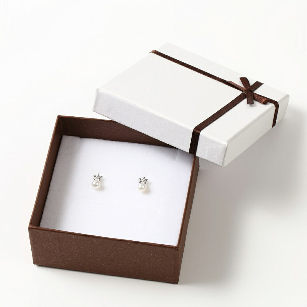 OKKO Akoya Seawater Japan Pearl K18 Gold Flower Earrings - Women Small Ear Stud Diamond Earring