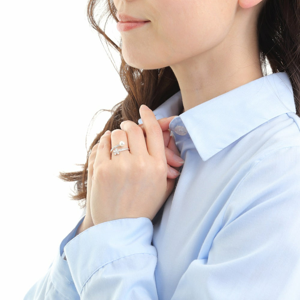 OKKO Akoya Seawater Japan Pearl Silver 925 Ring - Women Luxury Natural Zirconia Rings, Wedding