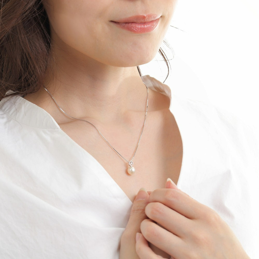 OKKO Akoya Seawater Japan Pearl Diamond Pendant Necklace - Women Silver 925 Wedding Engagement