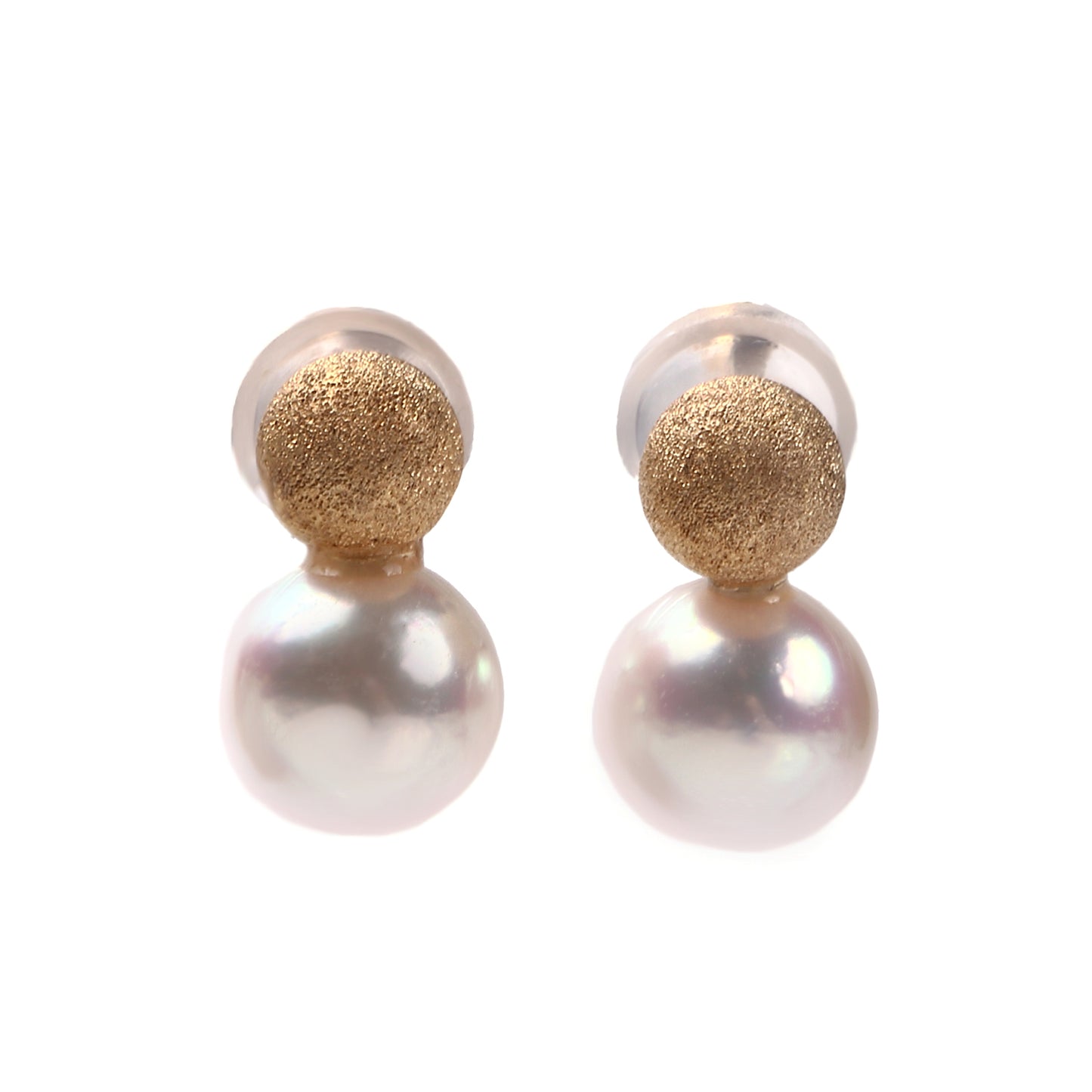 OKKO Akoya Seawater Japan Pearl K18 Gold Snowball Earrings - Women Small Ear Stud Diamond Earring