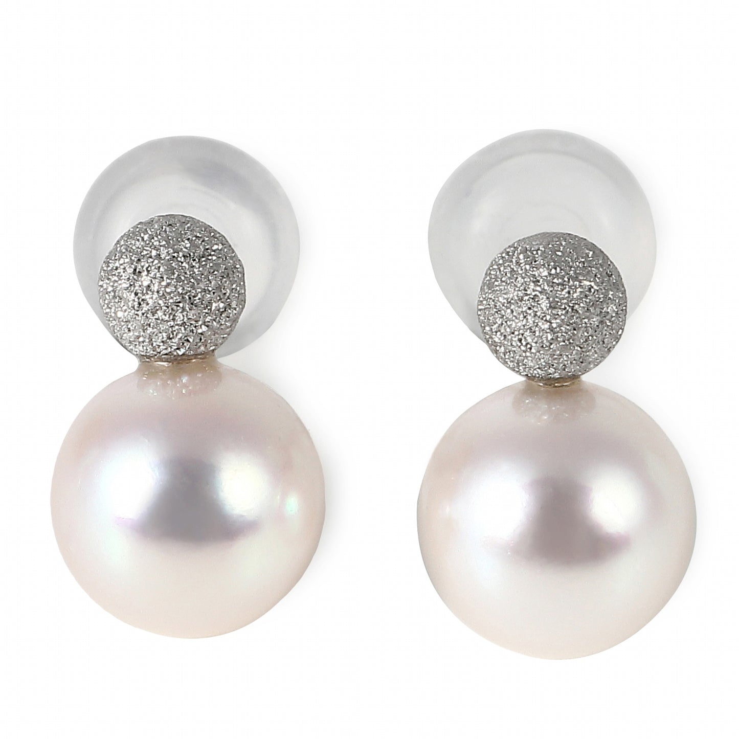 OKKO Akoya Seawater Japan Pearl K18 Gold Snowball Earrings - Women Small Ear Stud Diamond Earring