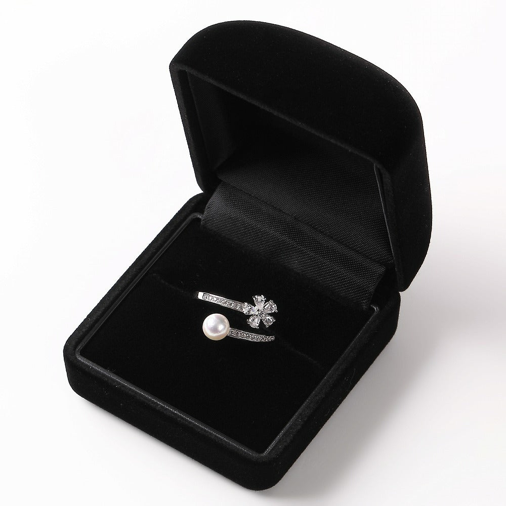 OKKO Akoya Seawater Japan Pearl Silver 925 Ring - Women Luxury Natural Zirconia Rings, Wedding