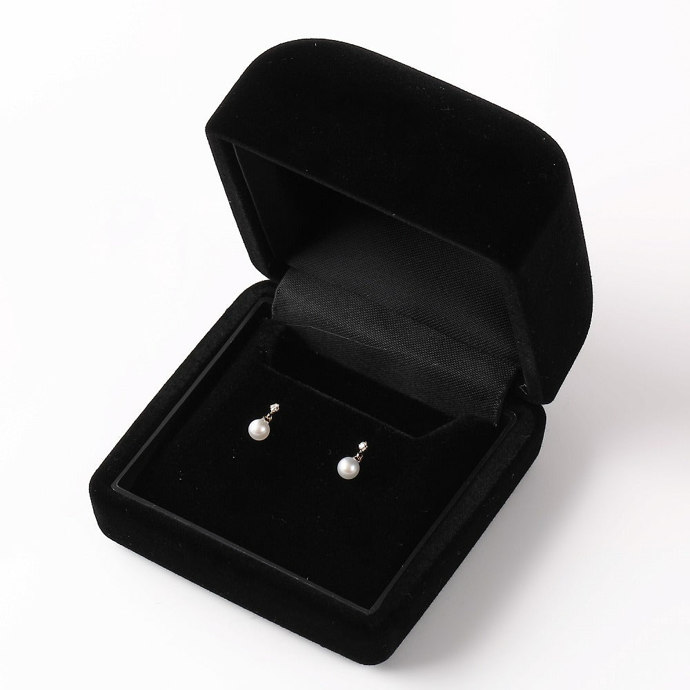 OKKO Akoya Seawater Japan K10 Gold Baby Pearl Earrings - Women Luxury Small Ear Stud Diamond Earring
