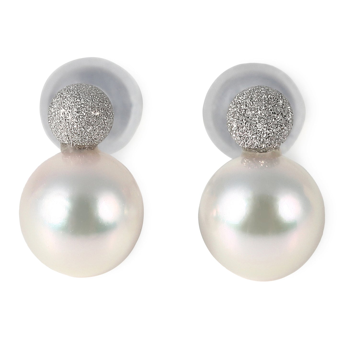 OKKO Akoya Seawater Japan Pearl K18 Gold Snowball Earrings - Women Small Ear Stud Diamond Earring