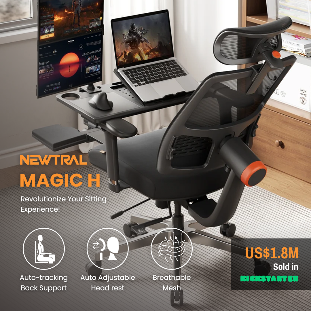 Newtral Magic H | World's First Smart Adaptive Lumbar & Neck support Chair