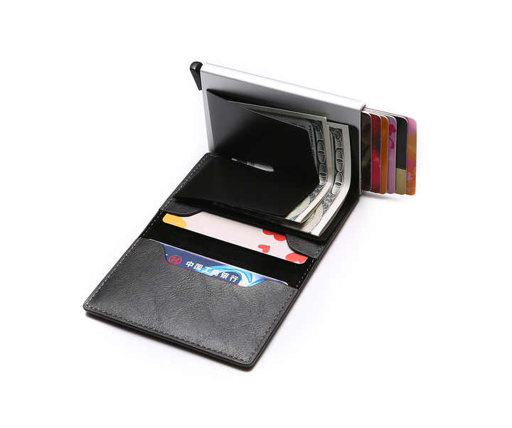 RFID Anti-theft Ultra-thin Aluminum Alloy Slim Wallet - Brown