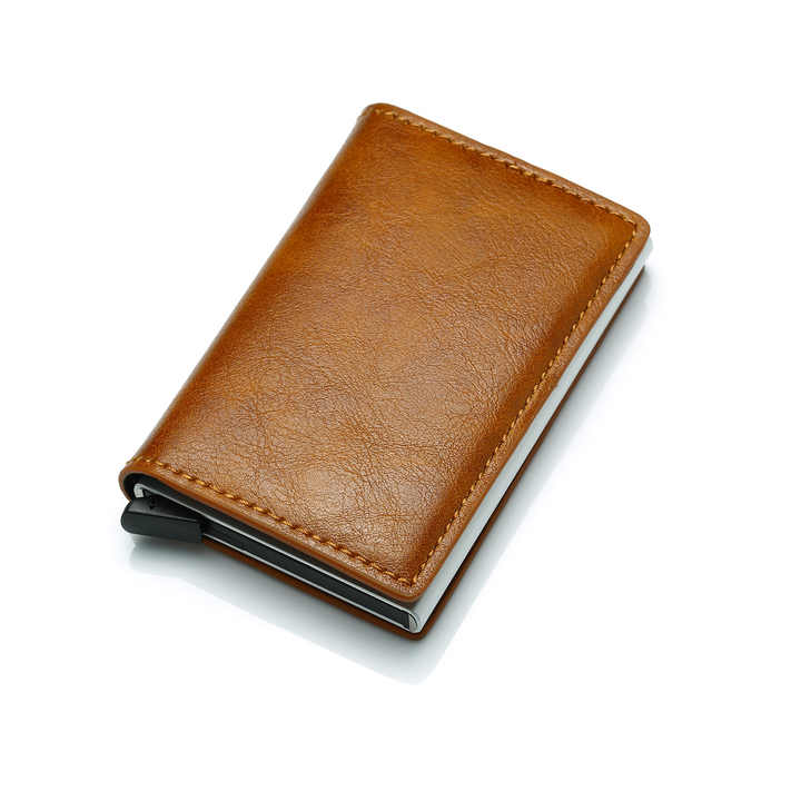 RFID Anti-theft Ultra-thin Aluminum Alloy Slim Wallet - Brown