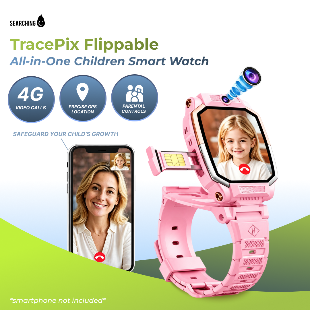 TracePix - Flippable All-in-One Children Smartwatch, 2 colors - Black & Pink, IP54 Water-proof, Remote Control *Pre-Order Exclusive Discount*