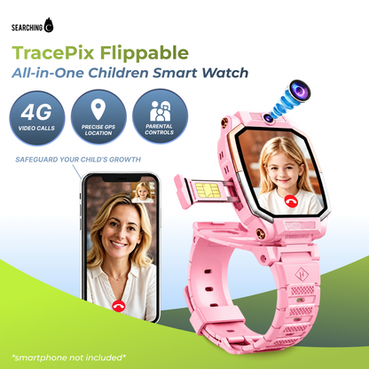TracePix - Flippable All-in-One Children Smartwatch, 2 colors - Black & Pink, IP54 Water-proof, Remote Control *Pre-Order Exclusive Discount*