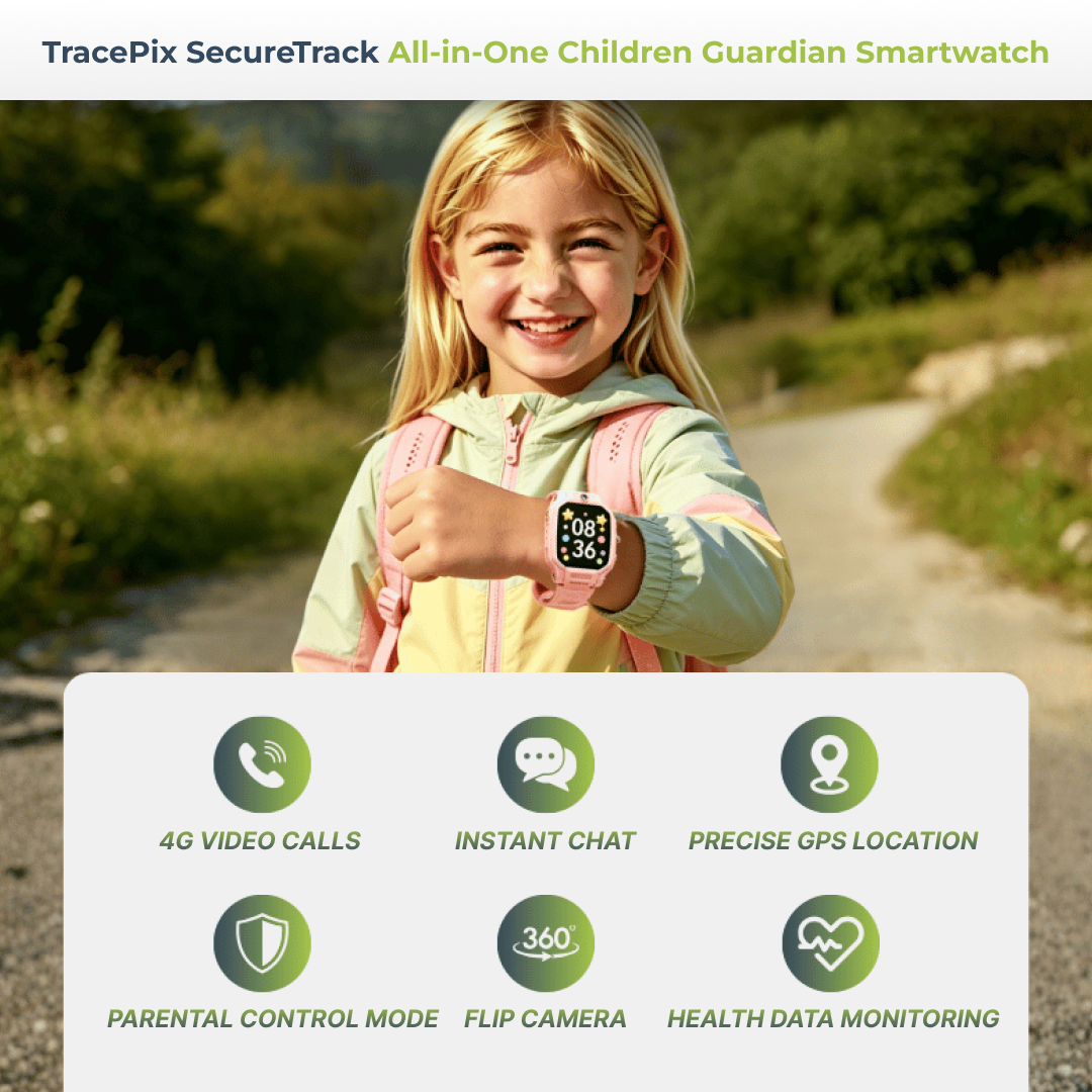 TracePix - Flippable All-in-One Children Smartwatch, 2 colors - Black & Pink, IP54 Water-proof, Remote Control *Pre-Order Exclusive Discount*