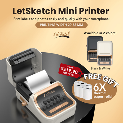 LetSketch Mini Portable Handheld Pocket Wireless Bluetooth Inkless Thermal Label Photo Receipt Sticker QR Code Printer
