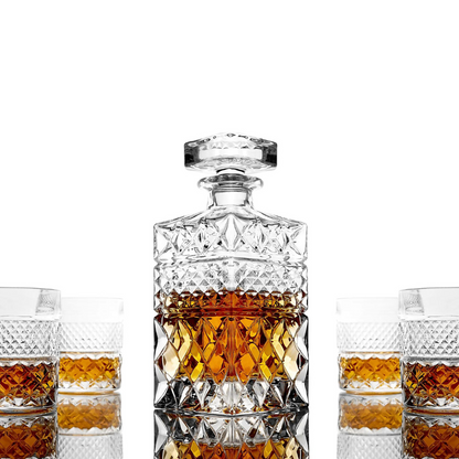 R.O.C.K.S Decanter Whiskey Glass & Granite Chilling Stones - 6 Reusable Ice Cubes for Vodka, Liquor, Wine