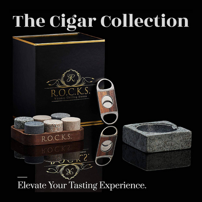 R.O.C.K.S Decanter Whiskey Glass & Granite Chilling Stones - 6 Reusable Ice Cubes for Vodka, Liquor, Wine