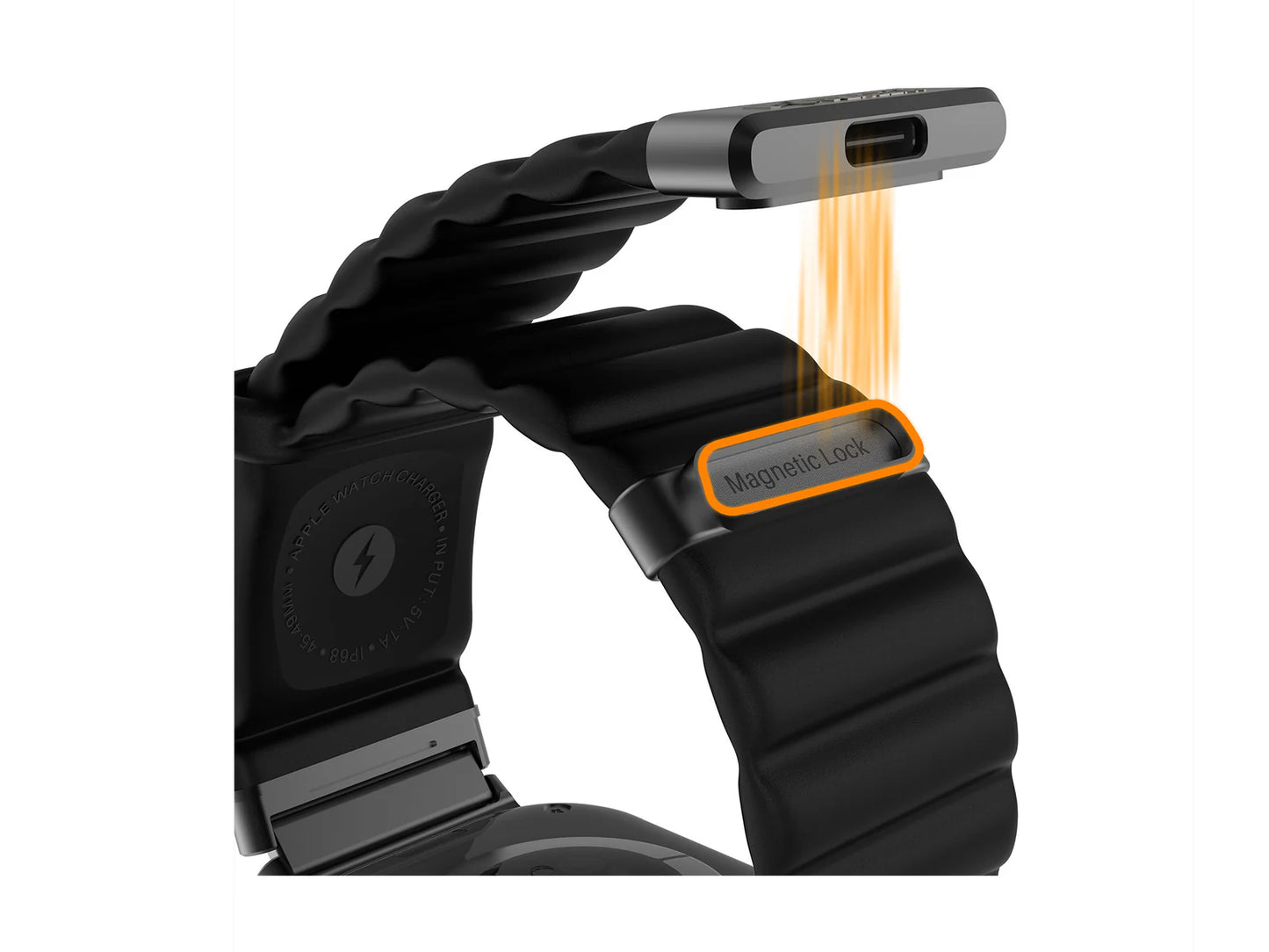 EnergyLink, 1-Step Magnetic Attachment & Charging. Compatible with Apple Watch Band 42-49mm & IP68 Waterproof